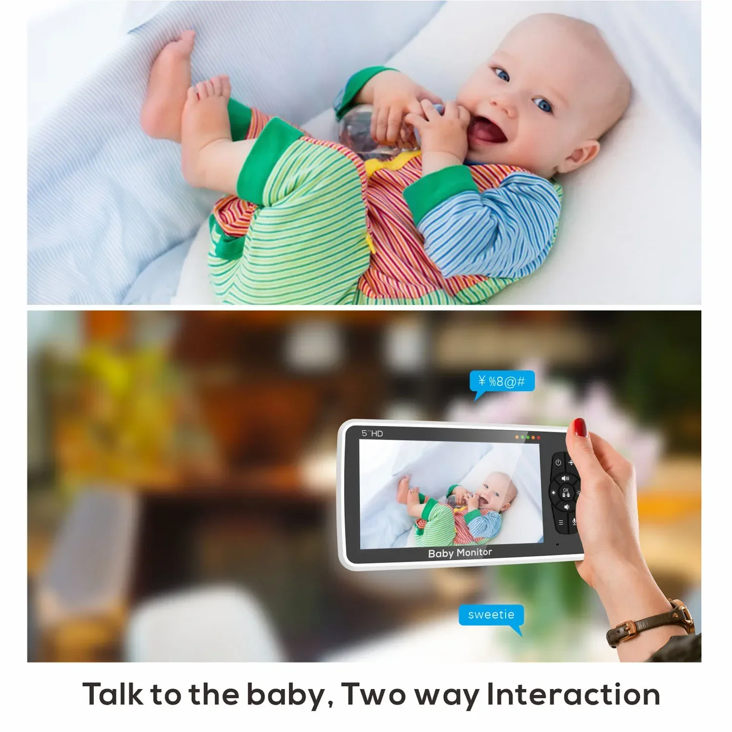 5 Inch Video Baby Monitor Two Camera PTZ 4X Zoom Auto Night Vision 2-Way Audio Temperature Sensor Lullaby SM50 Kit video baby monitor