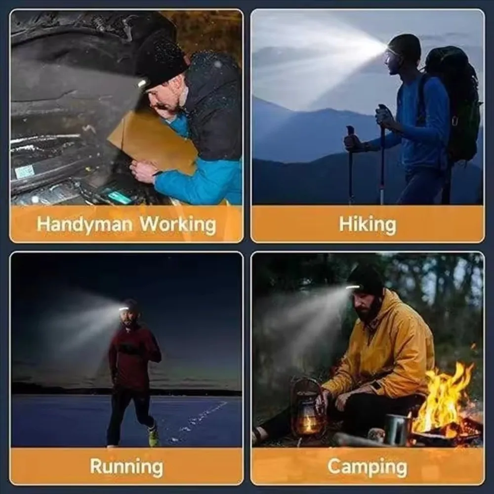 USB Rechargeable LED Lighted Beanie Hat Built-in Speaker Mic Detachable Bluetooth Earflap Hat Three-Stage Lighting