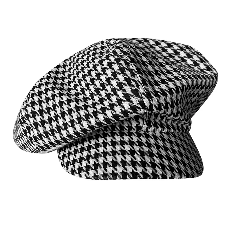 Cotton newsboy cap Berets hat Big Head Newsboy Cap Women Beret Vintage Painter Winter Hats Houndstooth Octagonal Caps Female Bone Male NC36