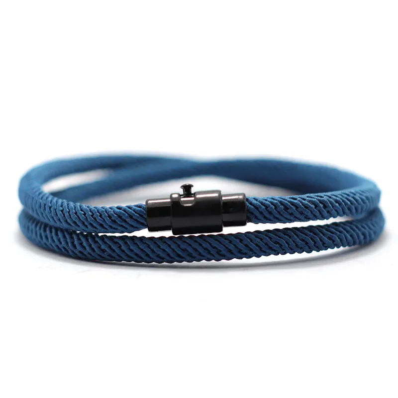 Men's Double Wrap Rope Bracelet with Magnetic Clasp - Minimalist Nylon Cord Wristband