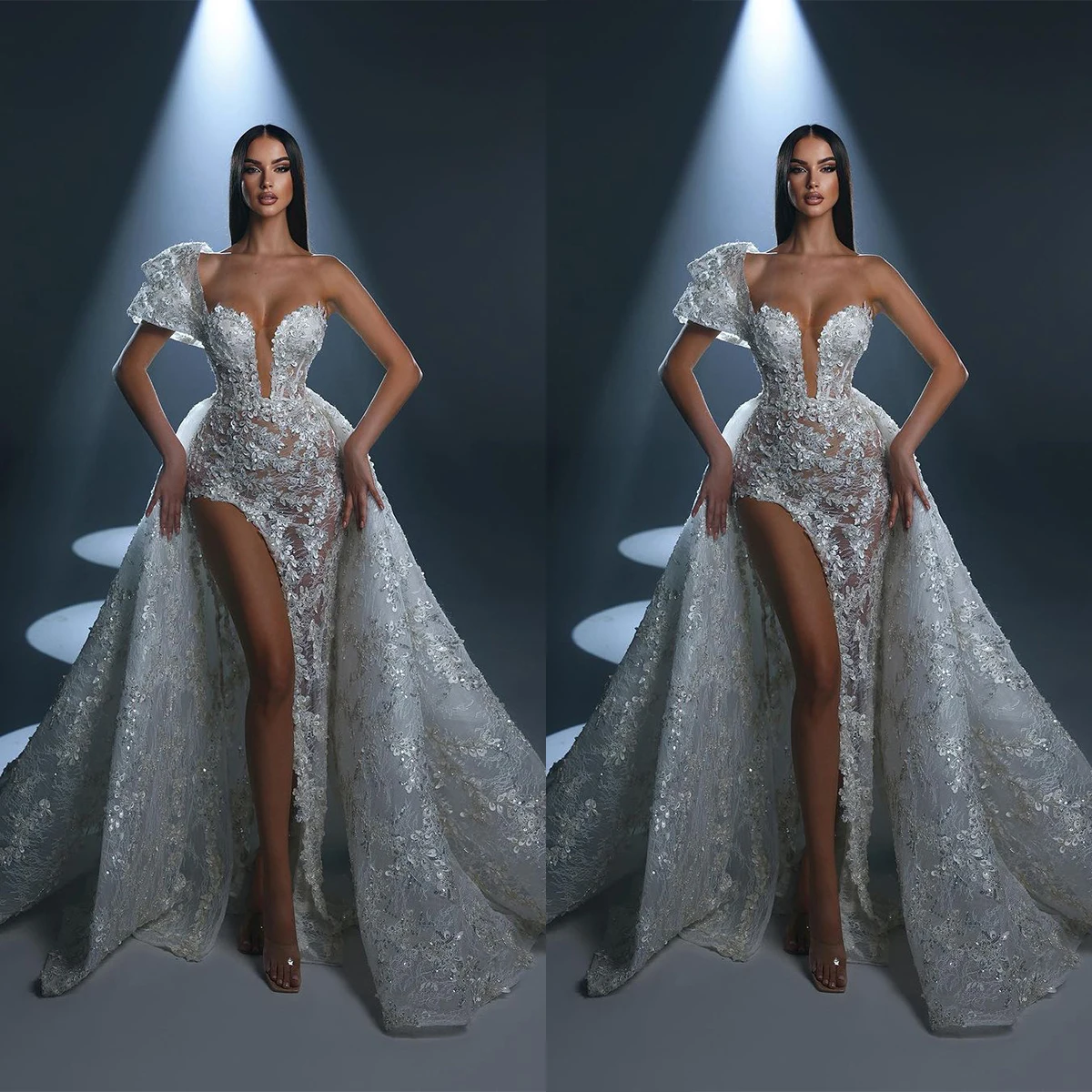 

Sexy Wedding Dresses For Women One-Shoulder Sweetheart Neck Bridal Gown Sweep Train Appliques Split Skirt Custom Made