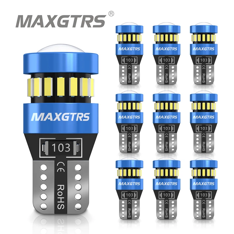 LED Car Lights Bulb  MAXGTRS - 2× T10 W5W LED Bulbs Canbus No Error  Interior Reading Parking Lights with lens — maxgtrs