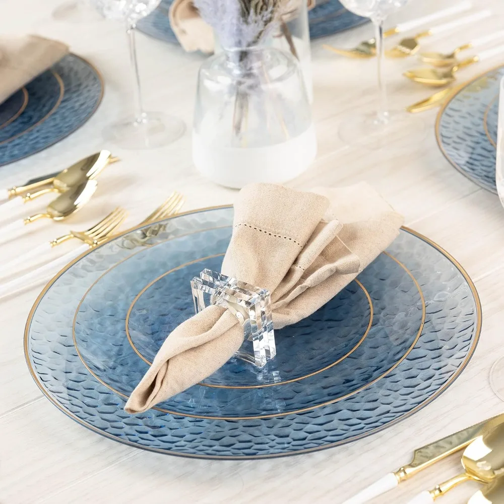 128 Piece Combo Plates Set includes 64-7'' inch Plates 64-10'' inch Blue Hammered Plastic PartyPlates Premium heavyweight