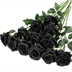 12pcs Realistic Artificial Rose Bouquet for Floral Arrangements and Home Decor (Black)