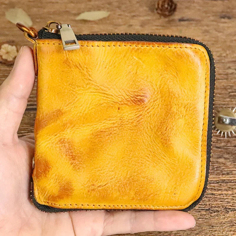 

Vintage genuine leather wallet short zero vegetable tanned cowhide personalized trend men's card bag