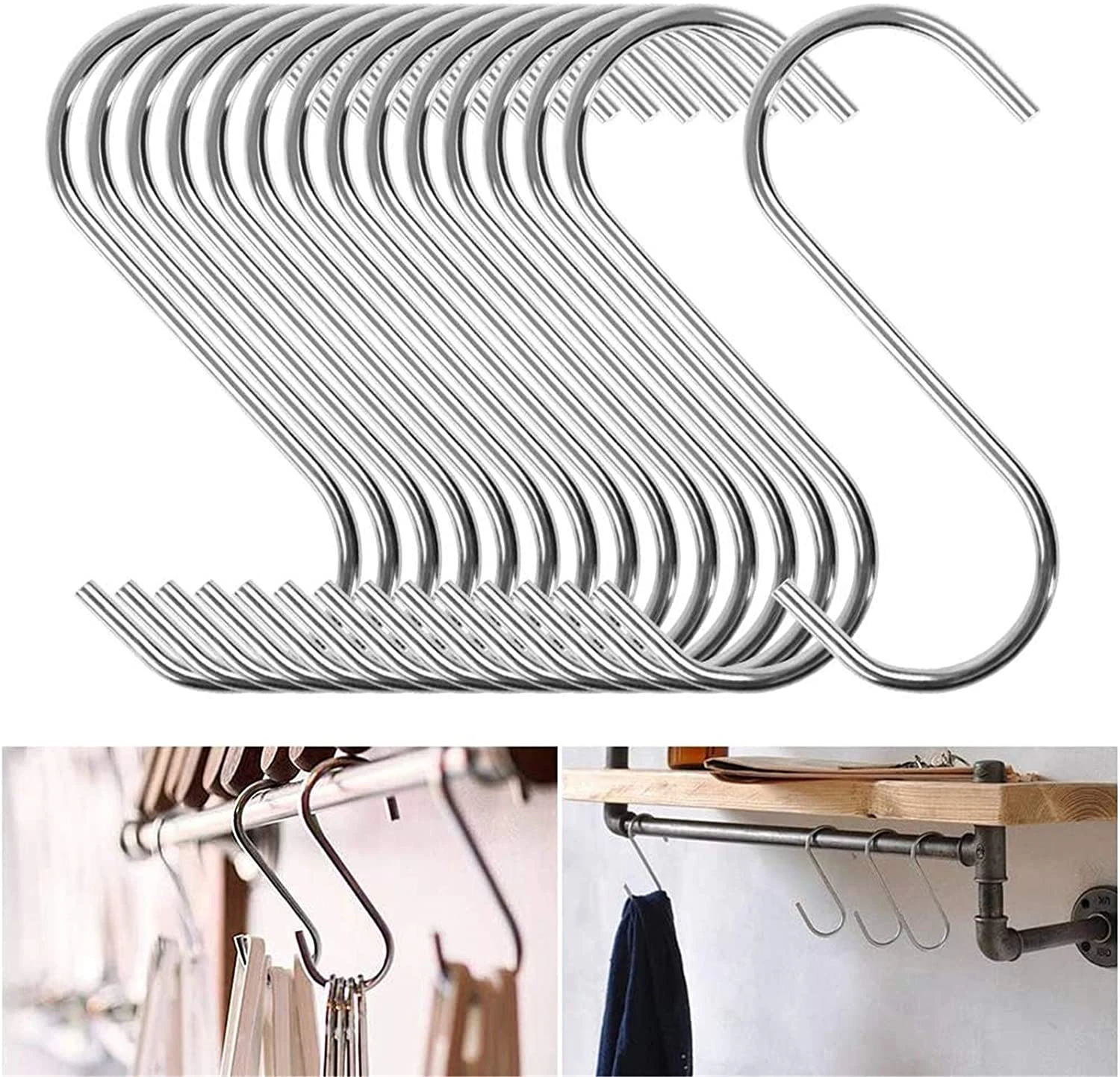 10pcs Stainless Steel S Shape Hook Kitchen Bedroom Multi function
