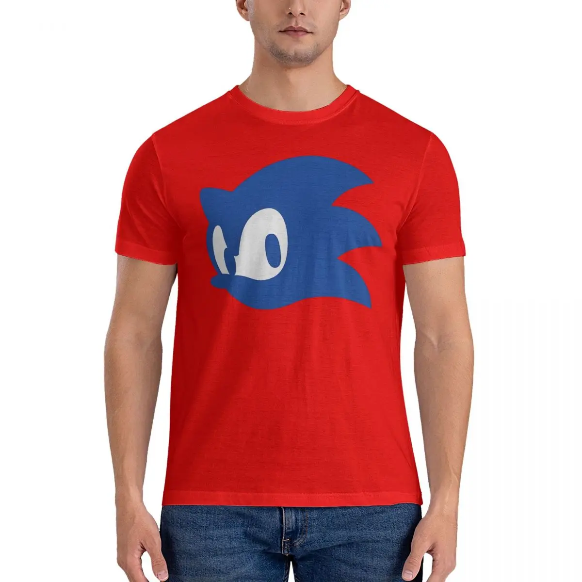 thumbnail image 1 of Camisetas con el logotipo de la cabeza para hombre, camiseta divertida de Sonic, camiseta de manga corta con cuello redondo, ropa de algodón puro recién llegada, 1 of 5
