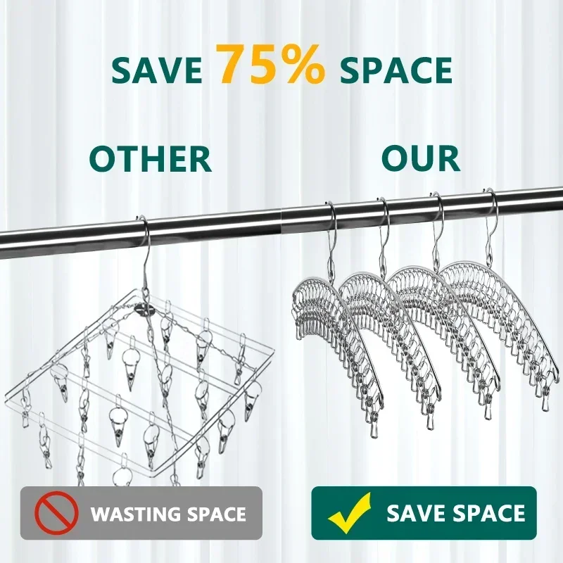 20 Clips Clothes Drying Hanger Windproof Stainless Steel Clothing Rack Sock Laundry Airer Hanger Underwear Socks Holder 4