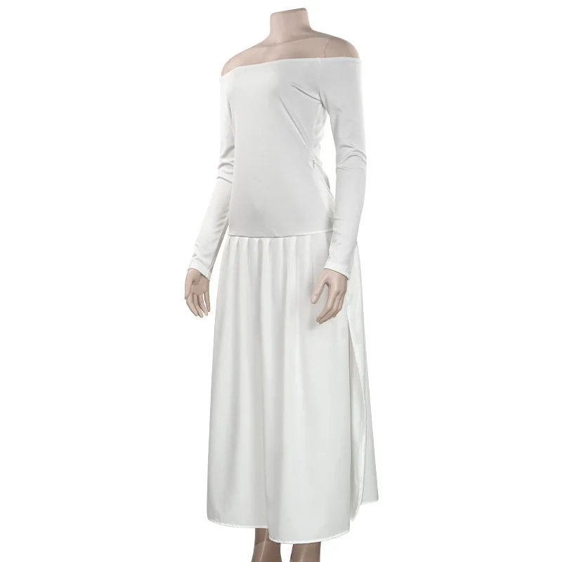 Off-Shoulder Fashion Patchwork Maxi Dress Women's Solid Elegant Commute Autumn Dress Female Backless Long Dress New