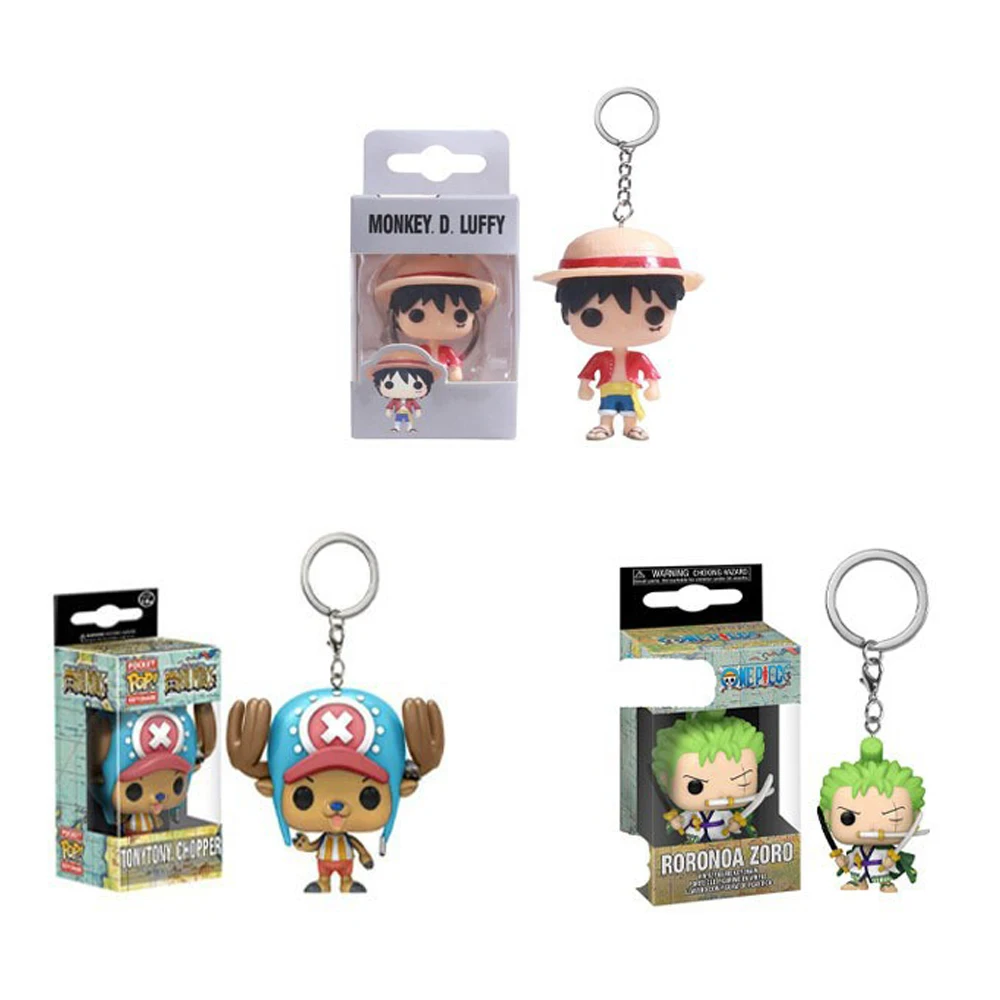 FUNKO Keychains One Piece Roronoa Zoro TonyTony Chopper Kwaii Compact Anime Doll Pendant Pocket Keychain Toy Gift for Children 5
