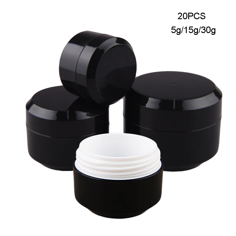 20Pcs51530gEmptyCreamJarBlackMakeupJarsPotTravelFaceCream