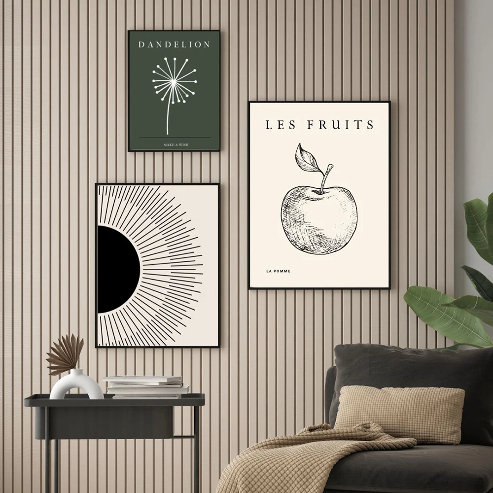 

Dandelion Apple Fruits Plant Canvas Paintings Print Boho Wall Art Posters Minimalist Abstract Pitures for Living Room Home Decor