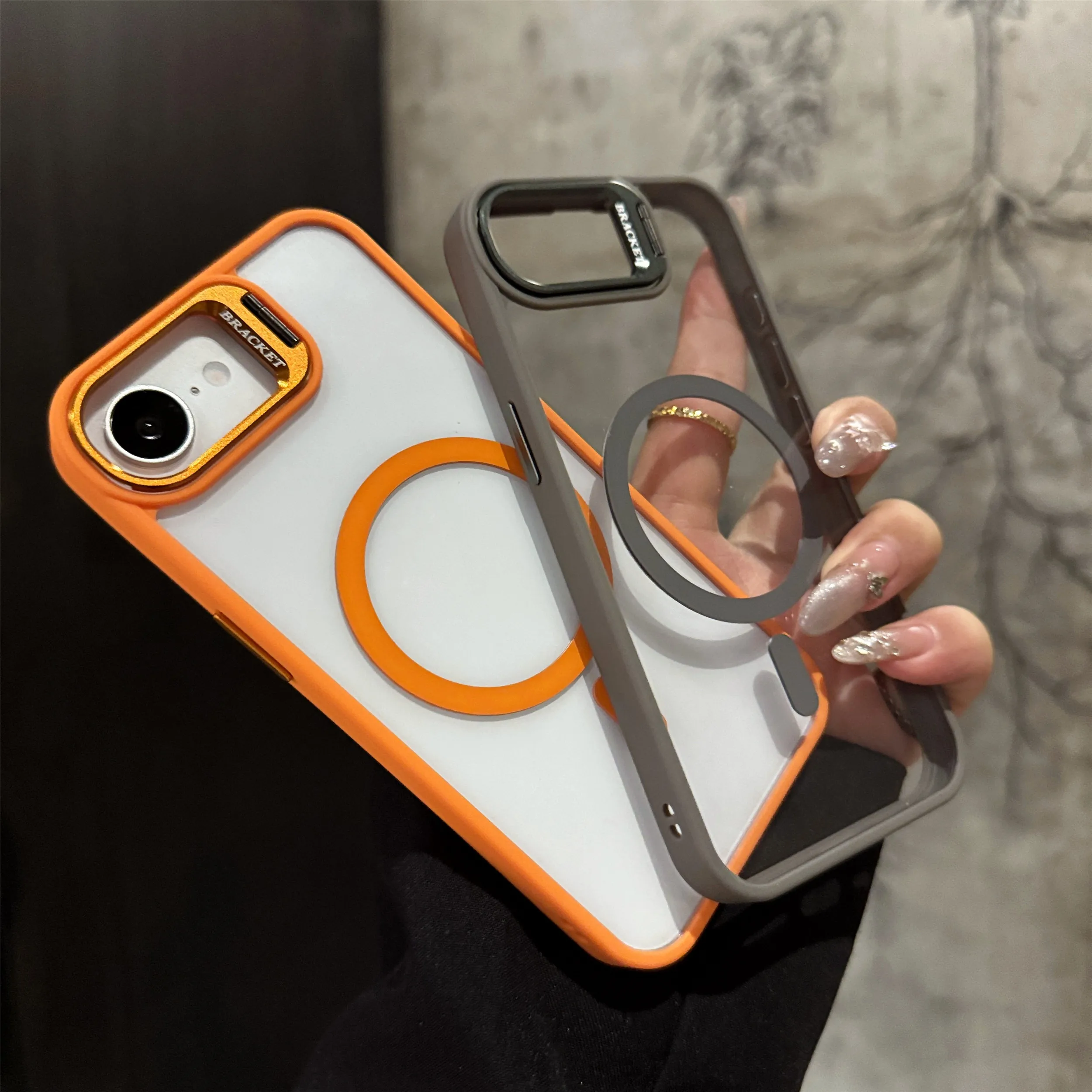 Magnetic Metal Ring Holder Case with Clear Lens Protection and Hard Back Cover