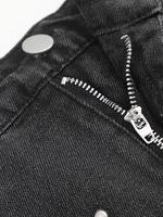 GIBSIE Plus Size Black rivet diamond denim skirt Women's summer high waist korean retro a-line bodycon raw hem mini skirts - Image 4