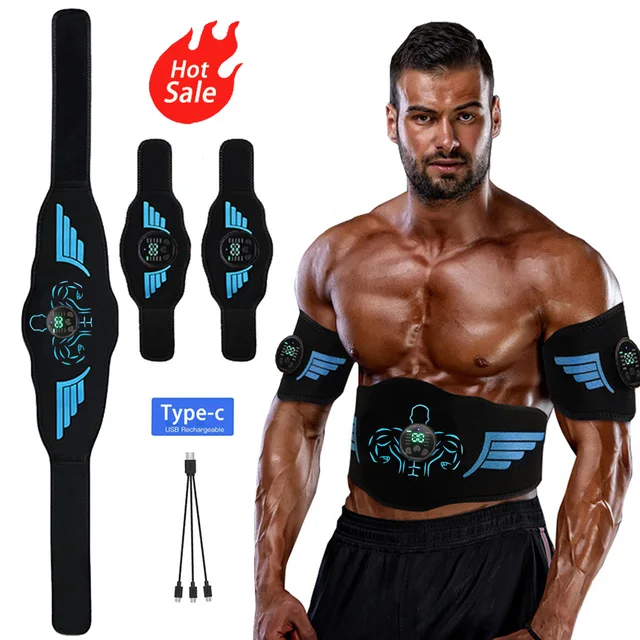 EMS Abdominal Toning Belt Muscle Toner Abs Trainer Electric USB Recharge Body Waist Massager Weight Loss Fitness Equiment Unisex