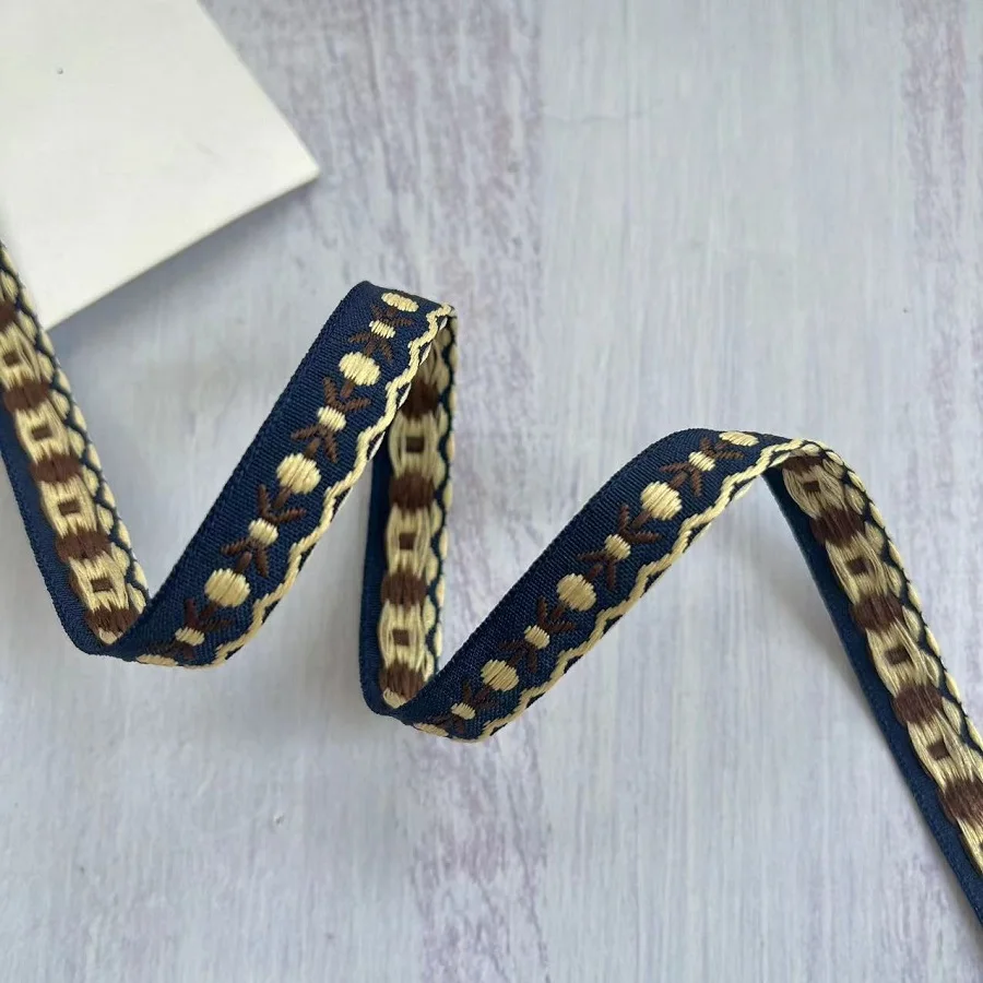 에스닉 스타일 웨빙 우븐 자카드 리본 잎 꽃, 의류 액세서리, LS-2250 너비 1.2 cm, 50 야드/로트