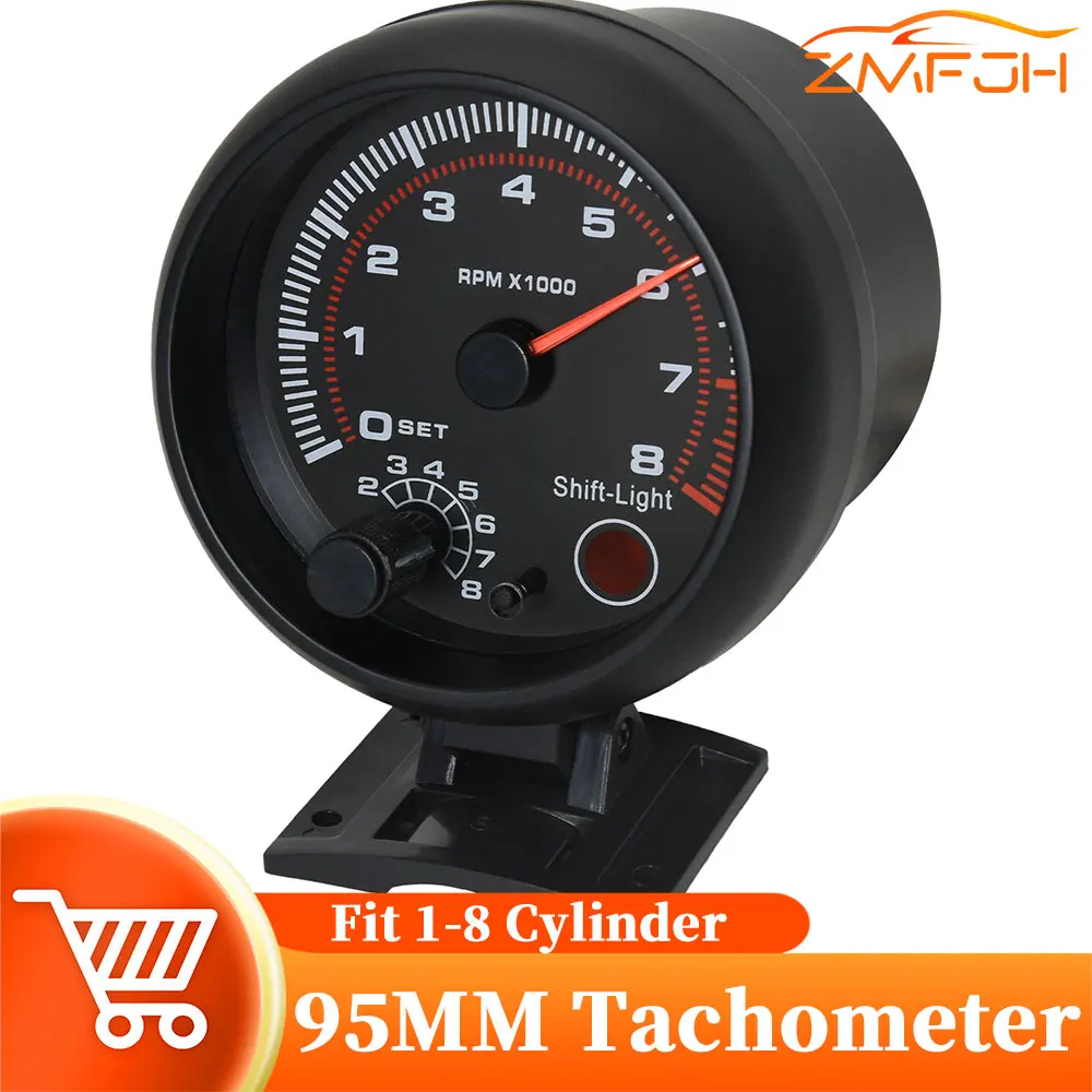 Contagiri Universale Per Auto Calibro 95Mm Tachimetro 7 Colori Retroilluminazione 0-8000 Giri/Min Luce Cambio Misura 1-8 Cilindro 12V