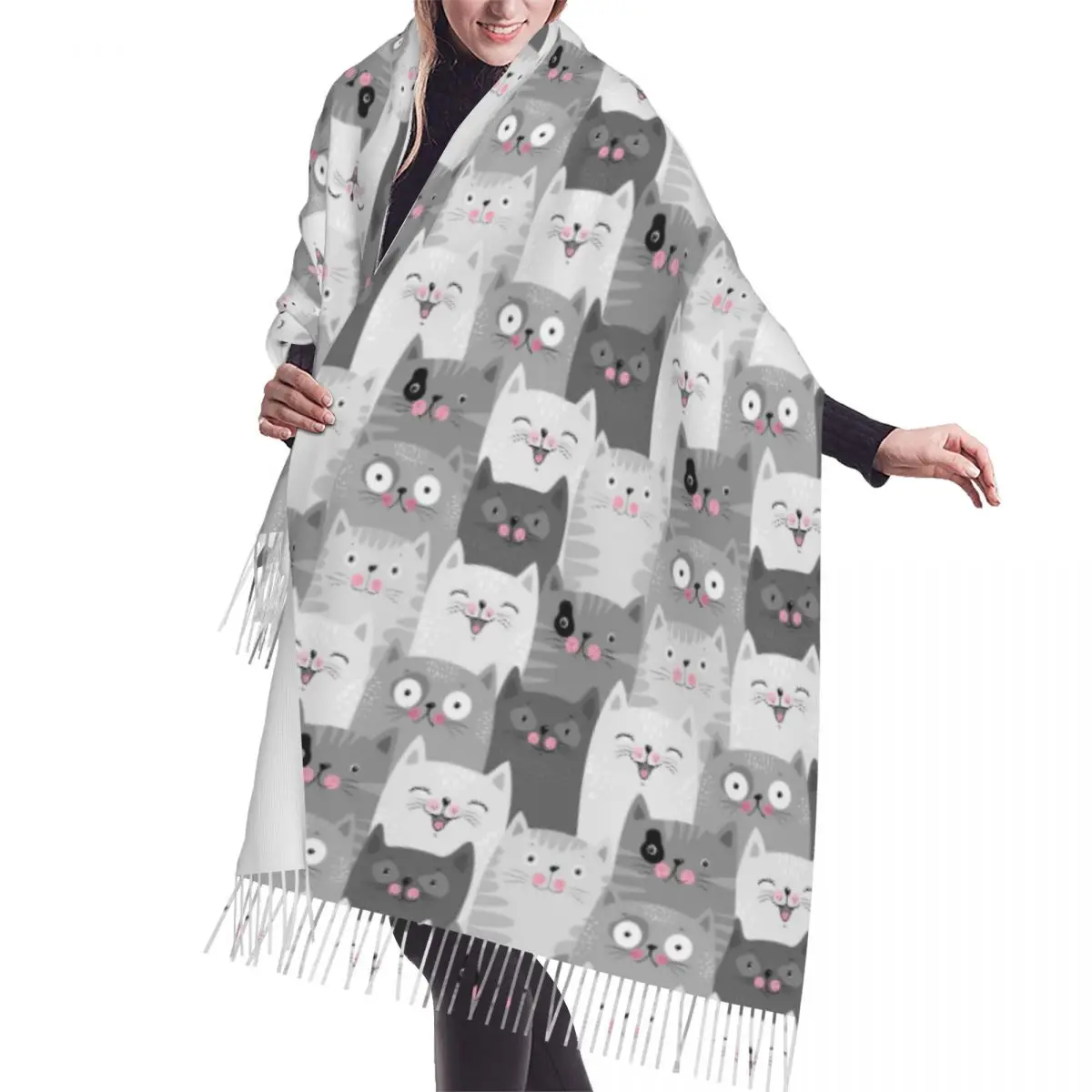 WHYNOTDANCE Sketch-Cat Chiffon Drape Scarf