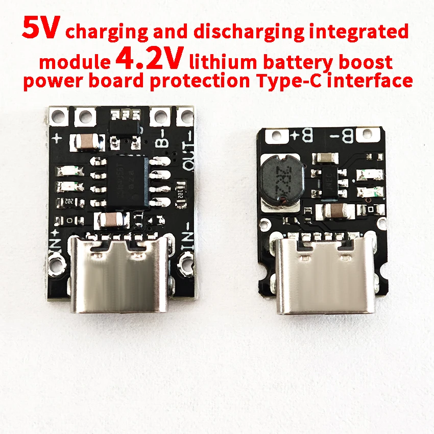 TP4057 1A 리튬 배터리 충전 보드 모듈 폴리머 배터리 타입-C 포트 보호 기능 포함 4.2V/5V USB C 부스트 파워 보드 1개