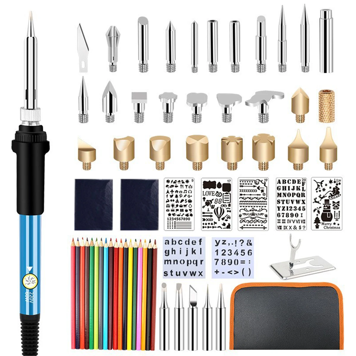 62Pcs Wood Burning Kit with Adjustable Temperature Wood Burner Pen Tool Set Creative Soldering