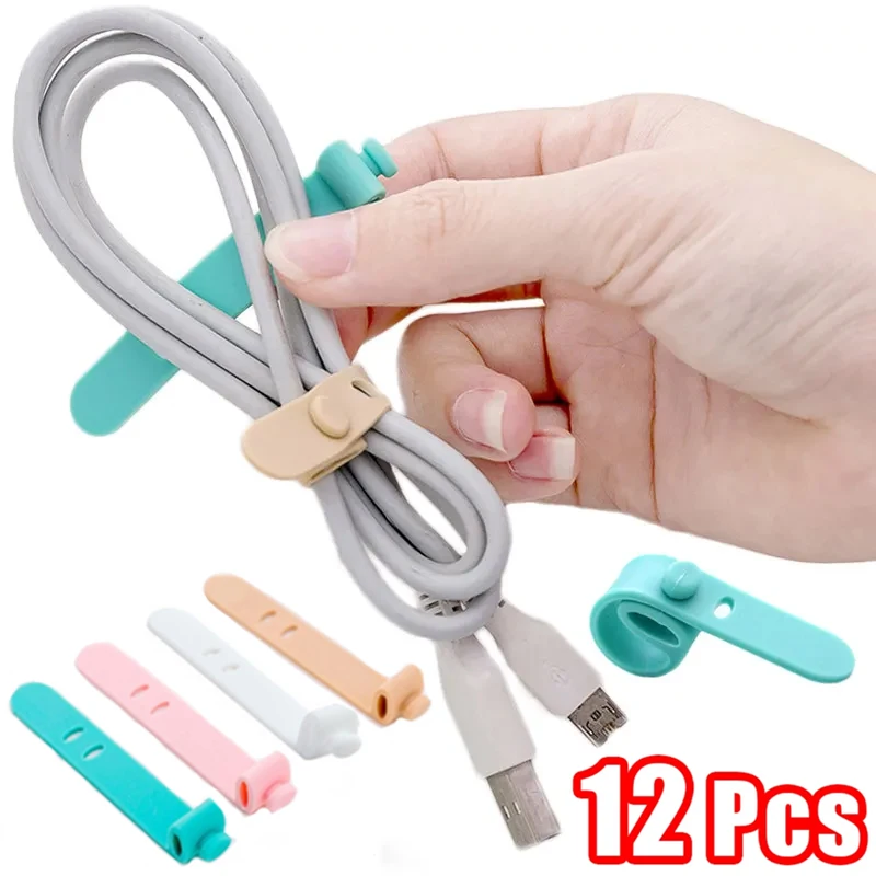 

12-4Pcs Silicone Cable Winder Organizer Clips Earphone Wires Organizer Storge Cable Tie for Mouse Headphone Charger Line Clips