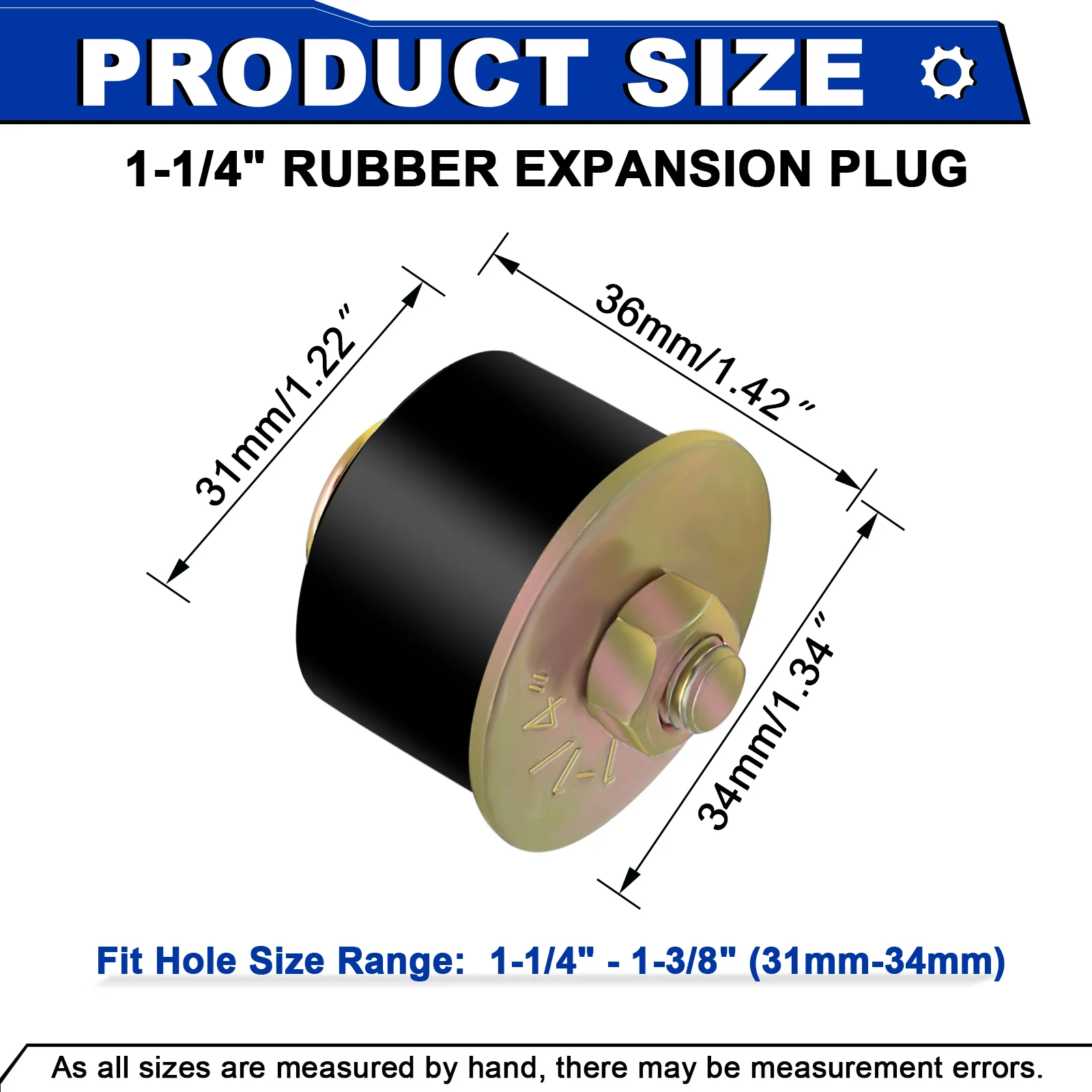 1-1/4" Rubber Expansion Freeze Plug, Automotive Engine Expandable Freeze Rubber Plugs Fit Hole:1-1/4" to 1-3/8" (31mm-34mm)