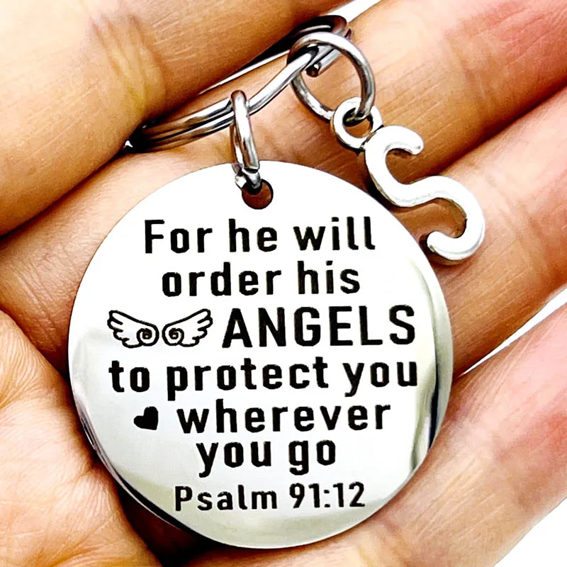 Bible Verse Keychain Christmas Religious Faith Gifts for Women Men He Will Order His Angels To Protect You Wherever You Go