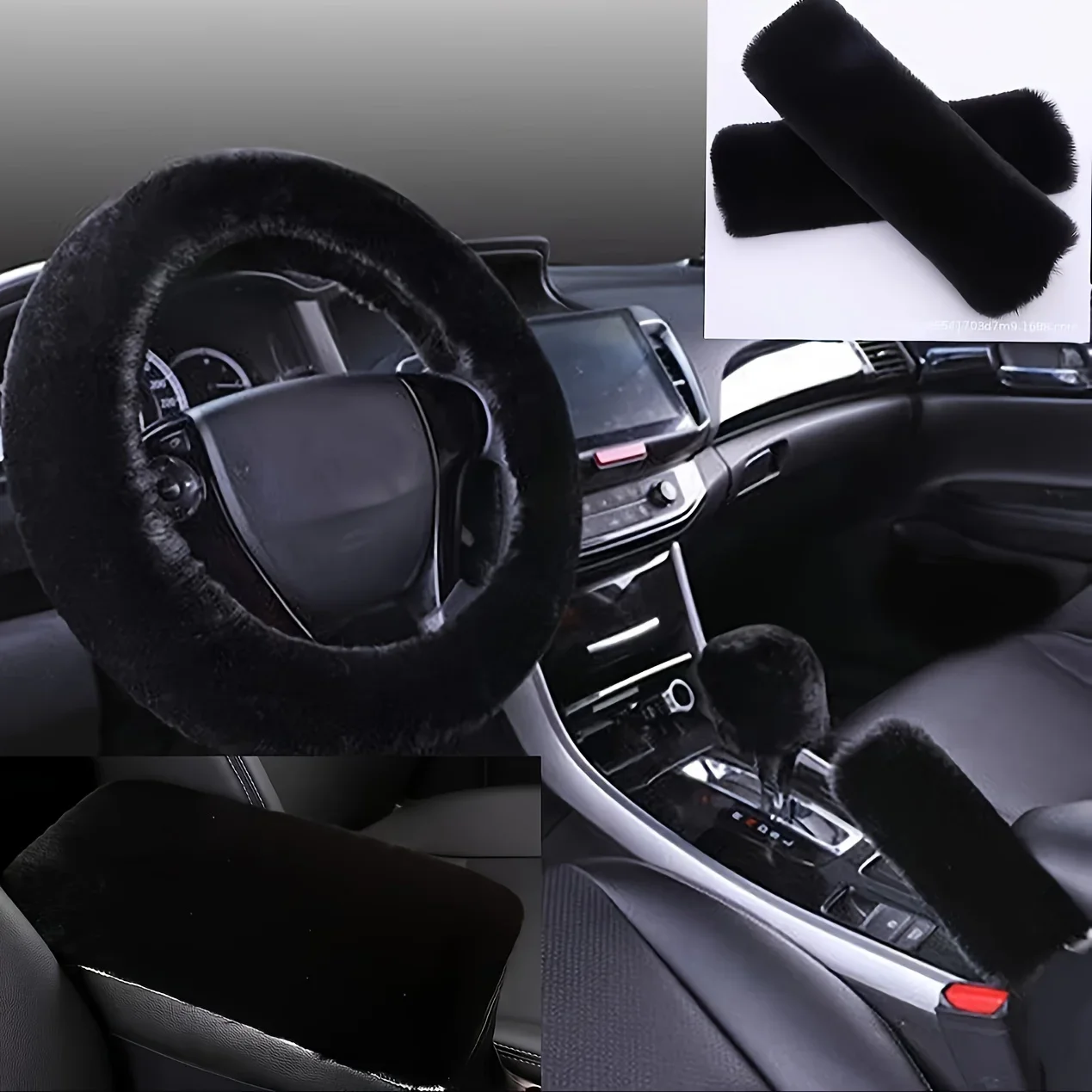 6pcs/Set Goddess Plush Car Steering Wheel Cover Rex Rabbit Hair Fluffy Steering Wheel Cover