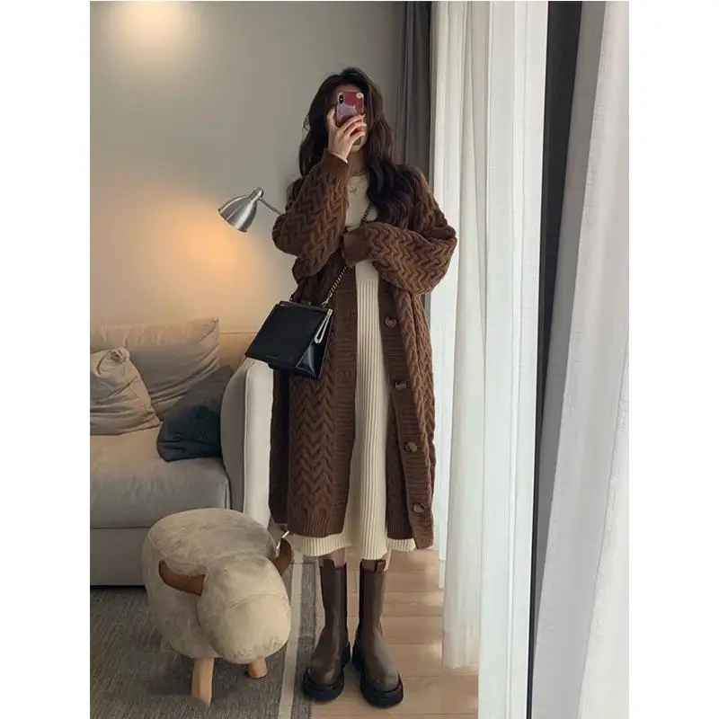 

Осенний Женский вязаный кардиган, теплый вязаный свитер, куртка, Женский модный вязаный кардиган с карманами, пальто, женские свободные свитера G559