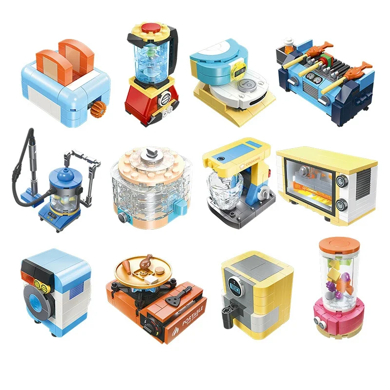 

6 шт., креативная мини-соковыжималка для мебели, тостер, плита для барбекю, настольное украшение, строительные блоки, кирпичи, игрушки, подарки