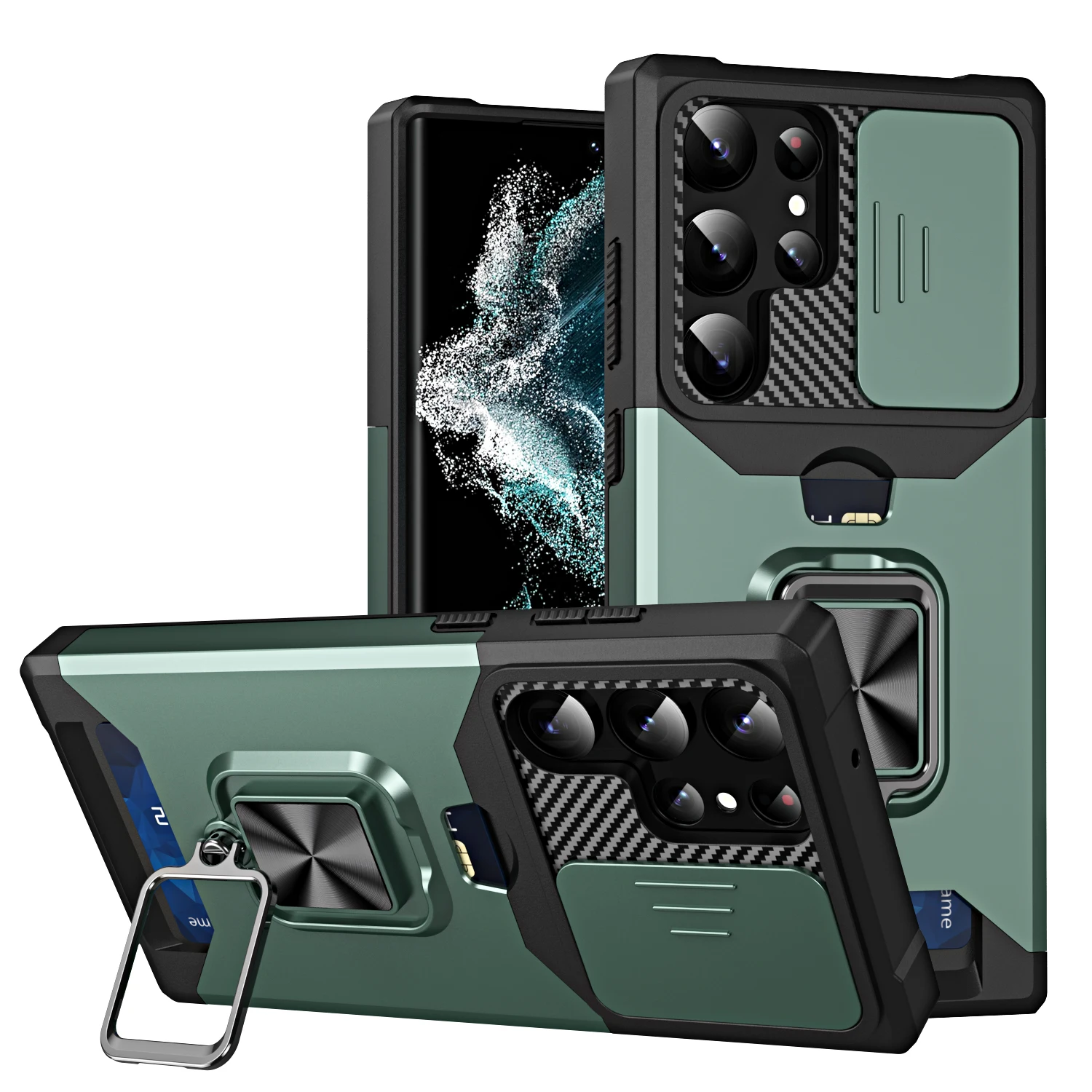 Premium Wallet Ring Holder Armor Kickstand Case with Card Slot