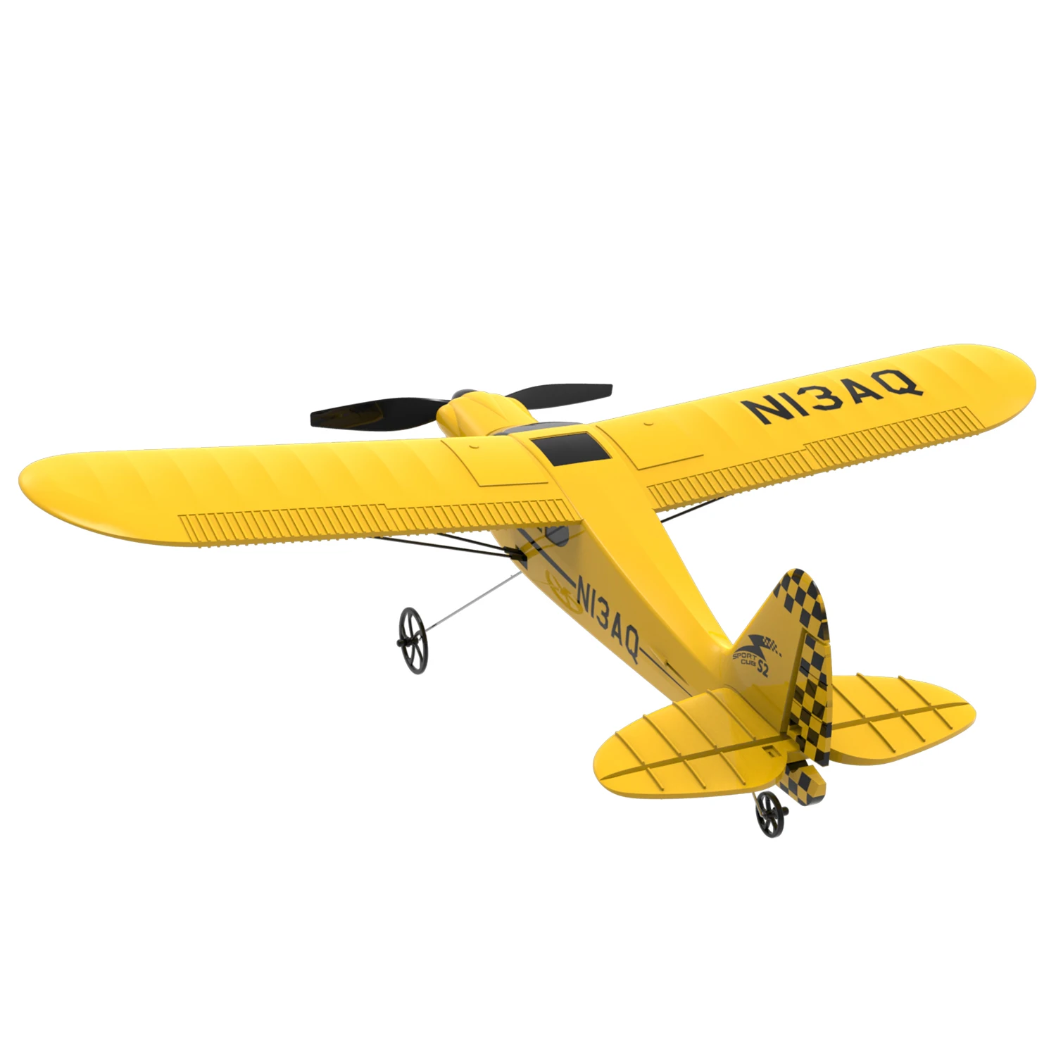 Planeur RC EPP 400mm en vol, ciel bleu, temps de vol annoncé 14 minutes.