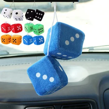 2 pezzi Auto sSoft Fuzzy Dice Dots Specchietto retrovisore Gancio Decorazione Car Styling Accessorio interno 6 colori 1