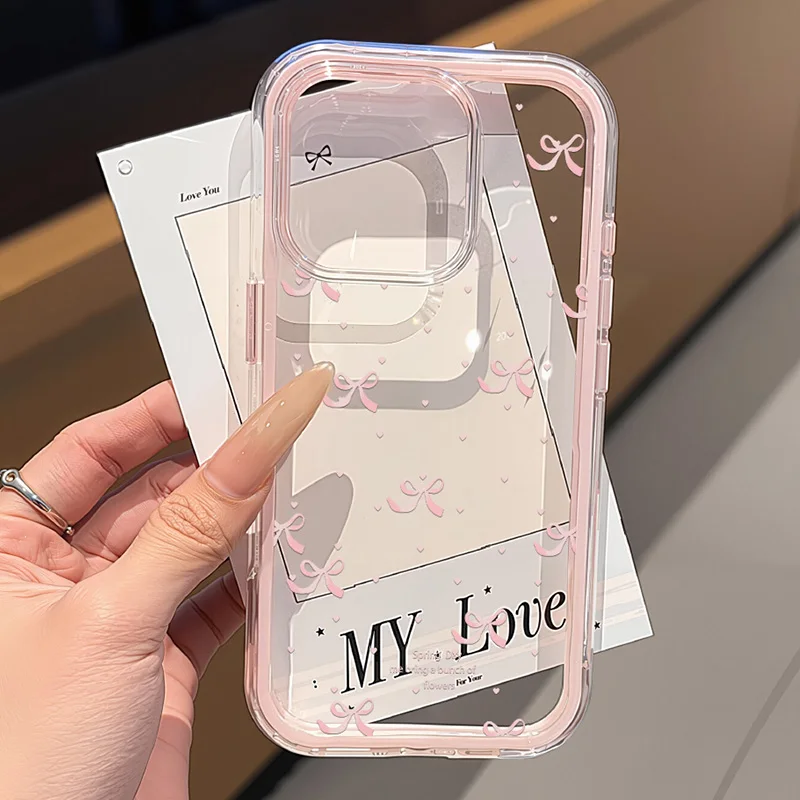 Chic Pink Bow Transparent Shockproof Phone Case