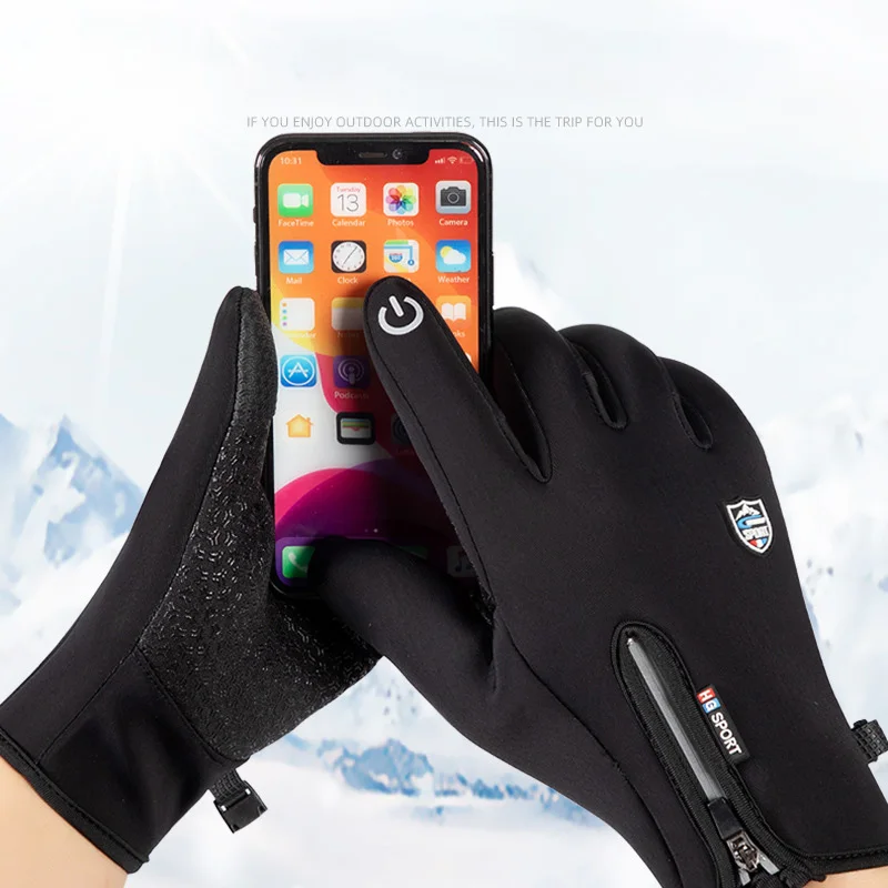 Warm Gloves for Men Women Winter Cycling Windproof Motorcyclist Waterproof Thermal Zipper Non-slip Touch Screen Velvet Gloves 3