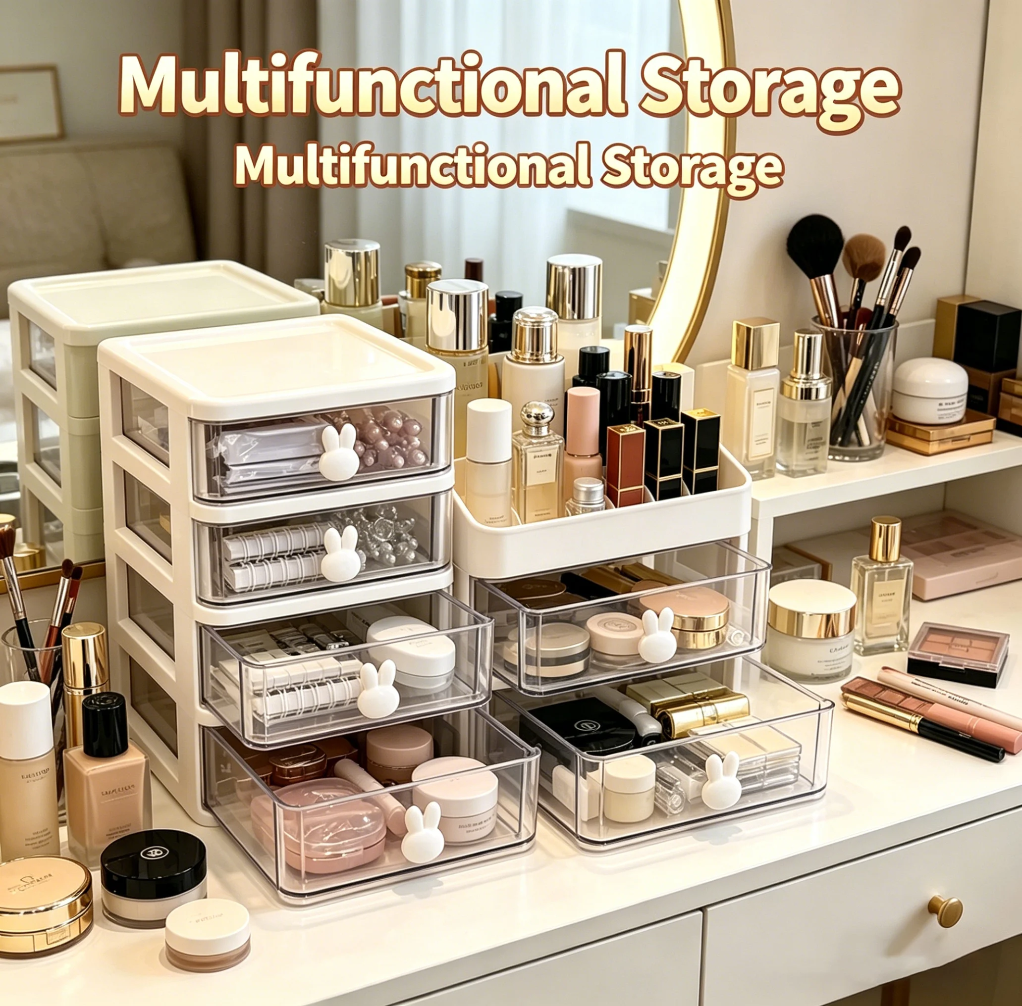 2-5 Clear Multi-Tier PP Storage Box Organizer Cute Cartoon Modular Desktop System for Office Stationery Makeup Cosmetics Jewelry 1