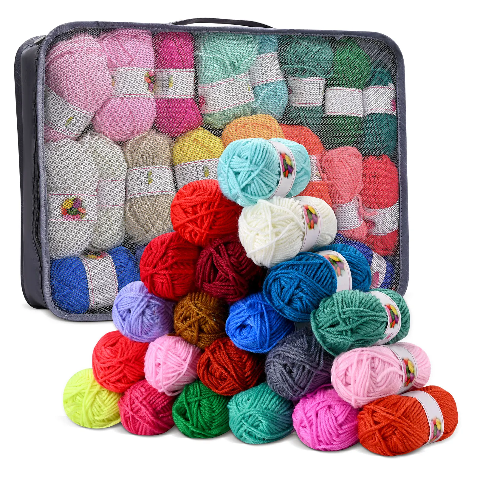 

Acrylic Soft Crochet Yarn for Mini Knitting and Crochet Project, Assorted Colors, 2100 Yards, 42 Rolls