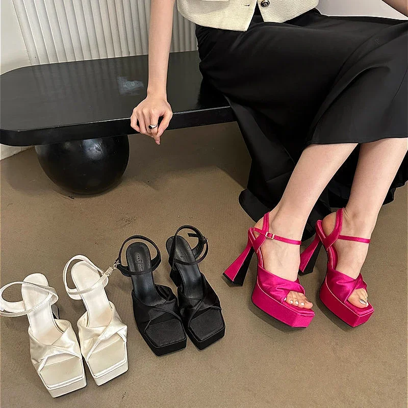 Silk Luxury Platform Sandals for Women Open Toe Sexy Party Dress Wedding Shoes Fashion Slingback Luxury Brand High Heels Female