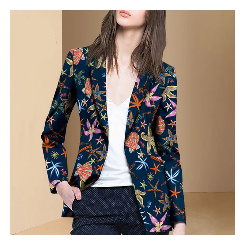 Fashion Lapel All-match Printed Blazer Women's Clothing 2023 Autumn New Oversized Casual Tops Long Sleeve Office Lady Blazers