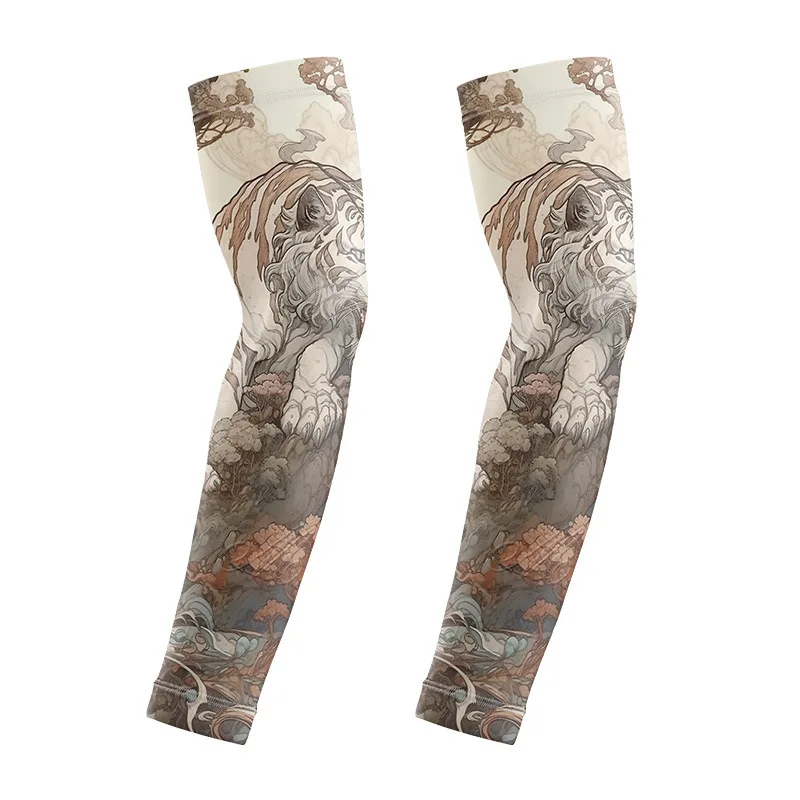 Summer men's ice silk cycling driver tattoo sleeve sunscreen outdoor motorcycle arm cover sun protection arm sleeves ice arm sleeves
