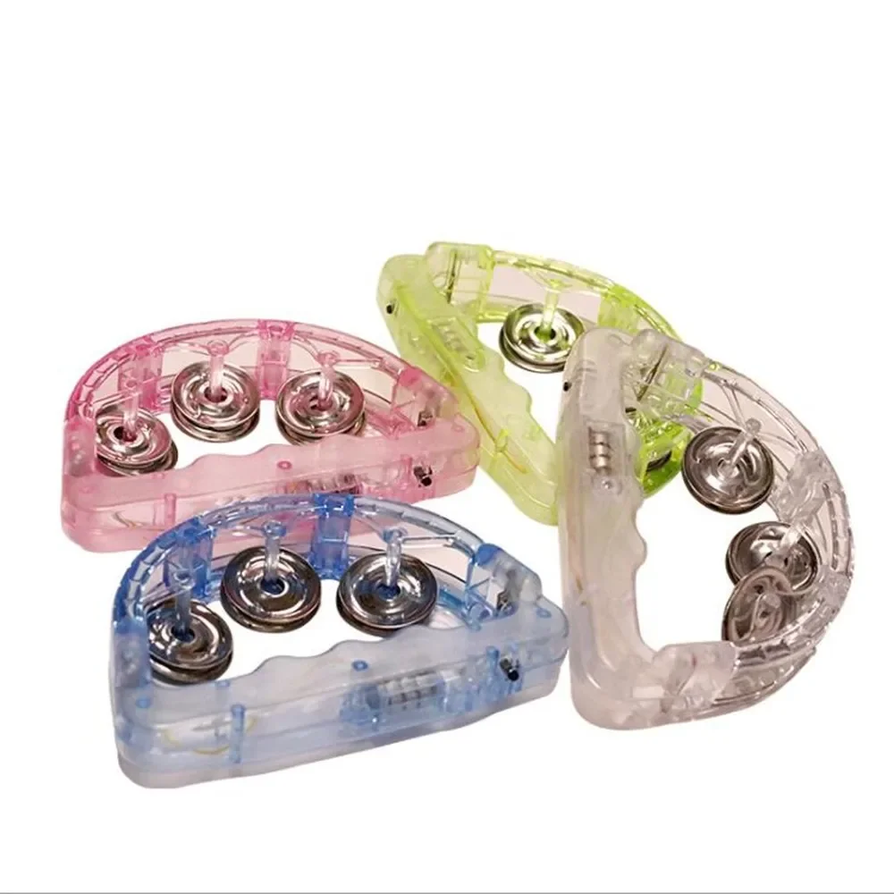 Hand Tambourine LED Flashing Musical Instrument Shaking Toy Three Color Light for Party
