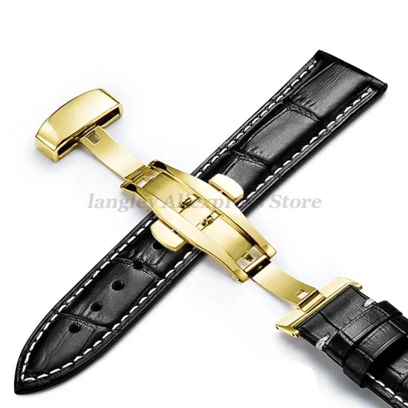 Premium Genuine Leather Watch Strap with Butterfly Buckle, Multiple Width Options