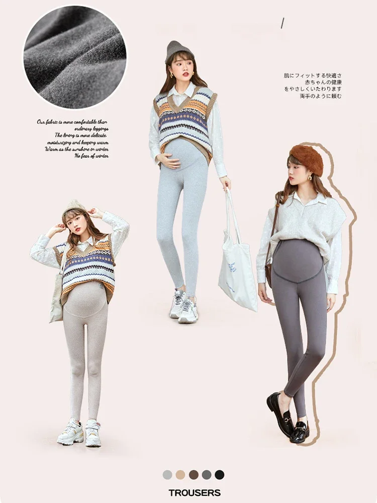 Warm Pants for Pregnant Women Winter Maternity Fleece Leggings Short Plush Pregnancy Clothes Supporting Abdomen