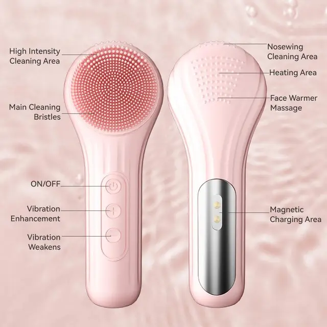 69218-60cdbb.jpg Silicone Face Scrubber Electric Facial Cleansing Brush with Heating Vibration Waterproof Face Wash Brush with 5 Speed Adjustable