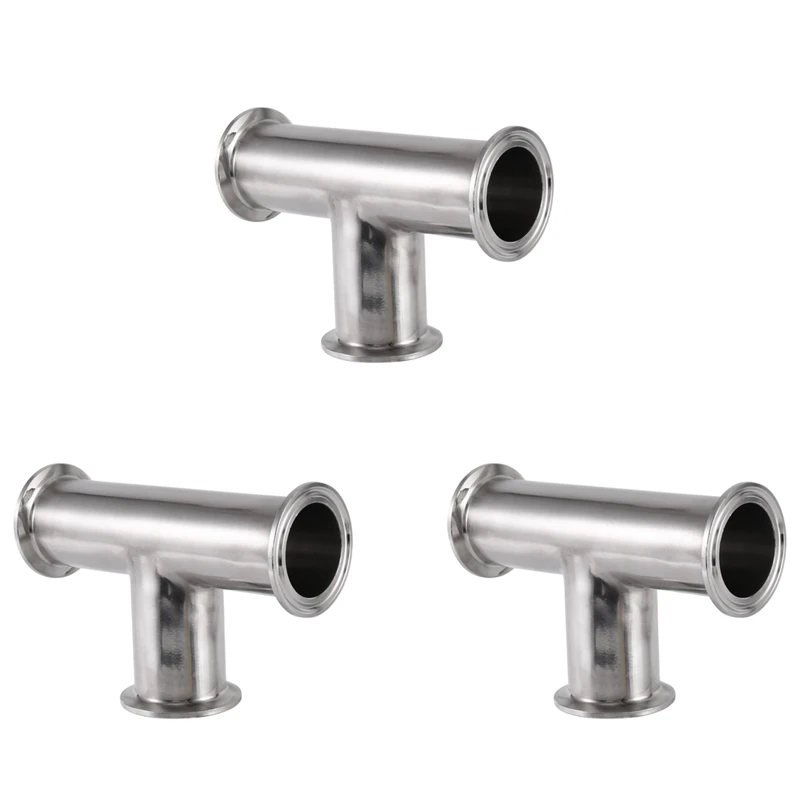 

3 Pcs 1.5Inch 38Mm Sanitary Tri Clamp 3 Way Tee 304 Stainless Steel Sanitary Ferrule Tee Connector Pipe Fitting
