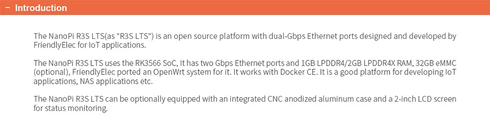 NanoPi R3S-LTS Router Dual-Gbps Ethernet Ports Rockchip RK3566 SoC 2GB LPDDR4X D