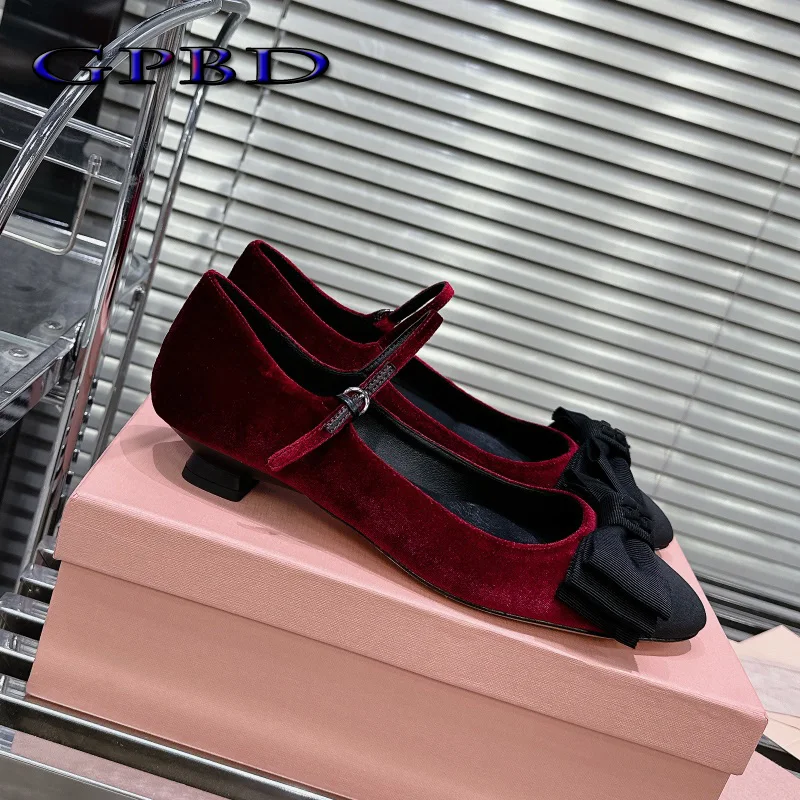 

GPBD Best Quality velvet Women Mary Jane Shoe Designer Handmade Women's Shoes Casual Fashion Real Leather Ladies Ballet Shoes