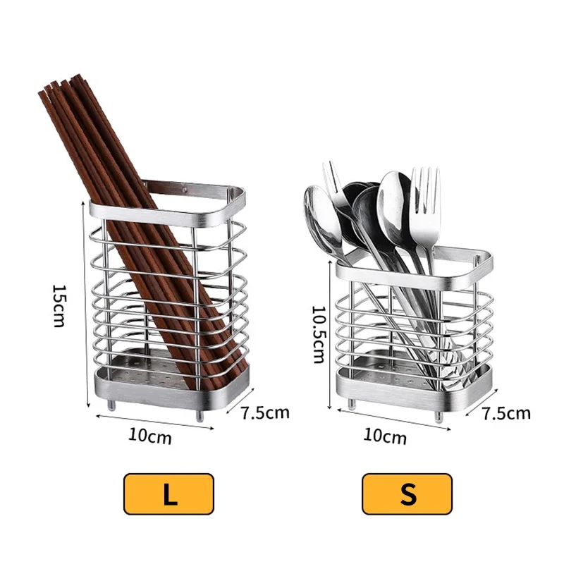 Kitchen Stainless Steel Rectangular Hanging Utensil Drying Rack Home Chopsticks Spoons Drainer Basket Flatware Storage Drainer 5
