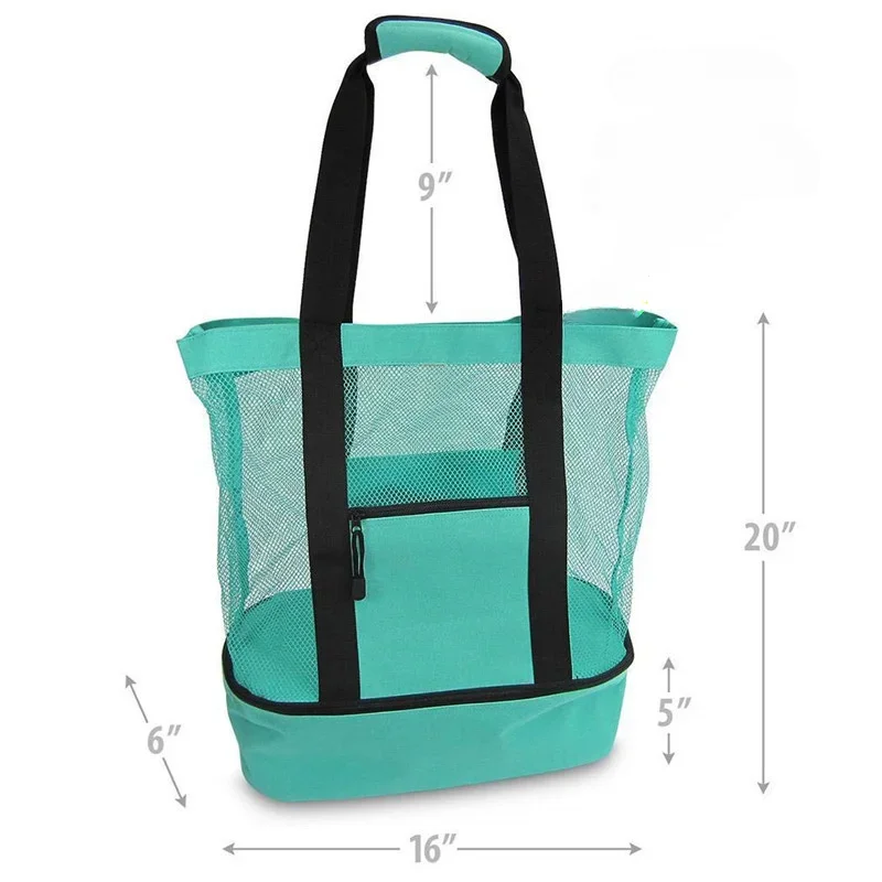 Large Mesh Beach Cooler Bag Outdoor Camping Picnic Bag Storage Drink Food Cooler Tote Thermal Insulation Lunch Box