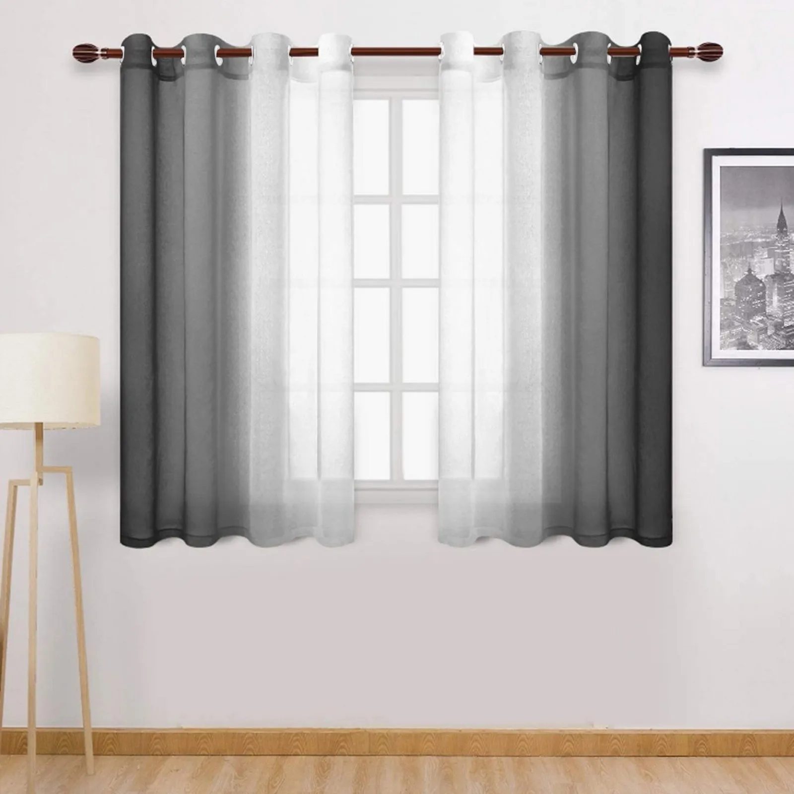 Gradient Sheer Curtains for Living Room Fashion Tulle 1 Piece Half Transparent Blue Black White Window Screens Cheap